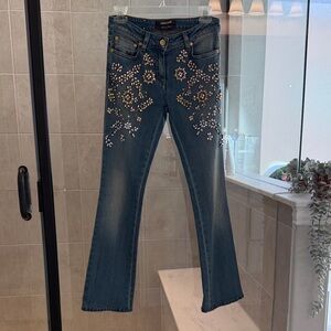Roberto Cavalli Floral Embellished Blue Jeans